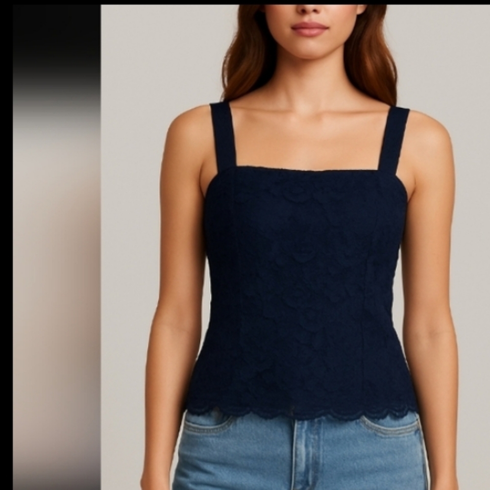 Elegant Navy blue Lace Top With molded‎ Cups Sz 10